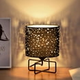 thumbnail image 1 of Small Table Lamp for Bedroom, Bedside lamp with Hollowed Fabric Shade and Metal Base for Living Room, Home Office, Black, 1 of 7