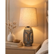 Small Table Lamp for Bedroom Living Room Simple Retro Wood Grain Farmhouse Bedside Lamps Suitable for Nightstand, Gift, Teardrop, Gray Distress