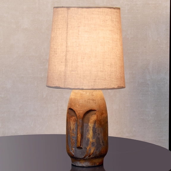 Small Table Lamp for Bedroom Living Room Simple Retro Wood Grain Farmhouse Bedside Lamps Suitable for Nightstand, Gift, Teardrop, Gray Distress