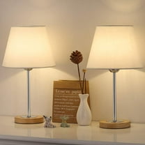Small Table Lamps Set for Bedroom, Wood Desk Lamp with White Fabric Shade for Dresses, Nightstand, Bedside, Coffee Table