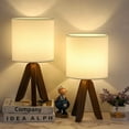 thumbnail image 1 of Small Table Nightstand Lamp with Wooden Tripod Base, White Shade, Set of 2, 1 of 7