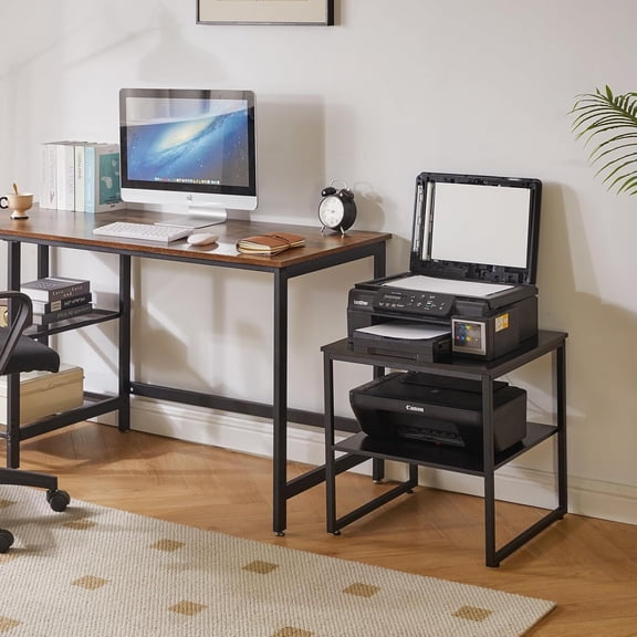 Small Table Stand with Adjustable Storage Shelf 20 inch, Square Coffee Tea Table, Dorm Fridge Stand, Large Printer Stand Table for Office Black YD-TM153B