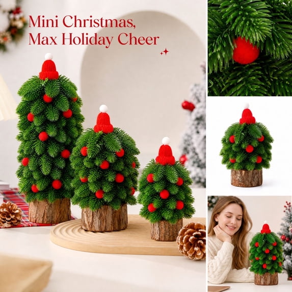 Small Tabletop Christmas Tree, 9.06 Inch Pre-Decorated Mini Xmas Tree ...