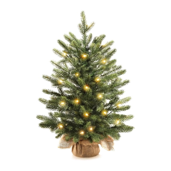 Small Tabletop Christmas Tree with LED Warm Lights, Table Top Christmas Decorations Pre-lit Artificial Xmas Tree, Green Mini Tree for Indoor Xmas Party Decor 18 Inches