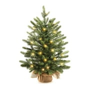 Small Tabletop Christmas Tree with LED Warm Lights, Table Top Christmas Decorations Pre-lit Artificial Xmas Tree, Green Mini Tree for Indoor Xmas Party Decor 18 Inches