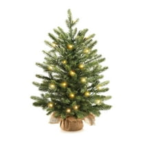 Small Tabletop Christmas Tree with LED Warm Lights, Table Top Christmas Decorations Pre-lit Artificial Xmas Tree, Green Mini Tree for Indoor Xmas Party Decor 21 Inches
