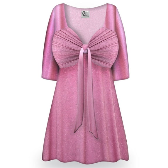 Small Tall Women Tunic Casual Soft Pink Sparkling Designer Print Elegant Draw-Tie V-Neck Loose Babydoll Shirt Blouse
