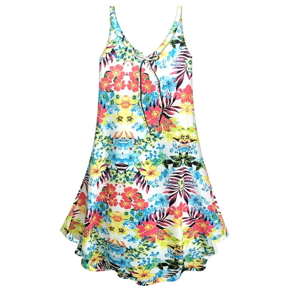 Small Tall Womens Sleeveless Hawaiian Memories Designer Print Swimsuit Cover Up Overshirt Top