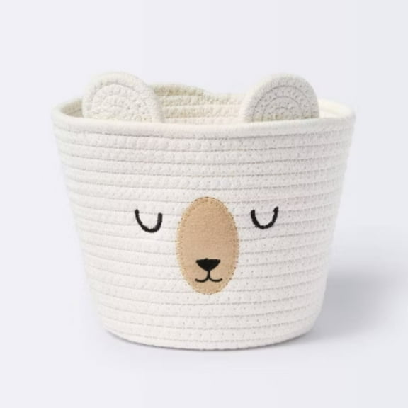 Small Tapered Round Coiled Rope Round Basket Sleepy Bear