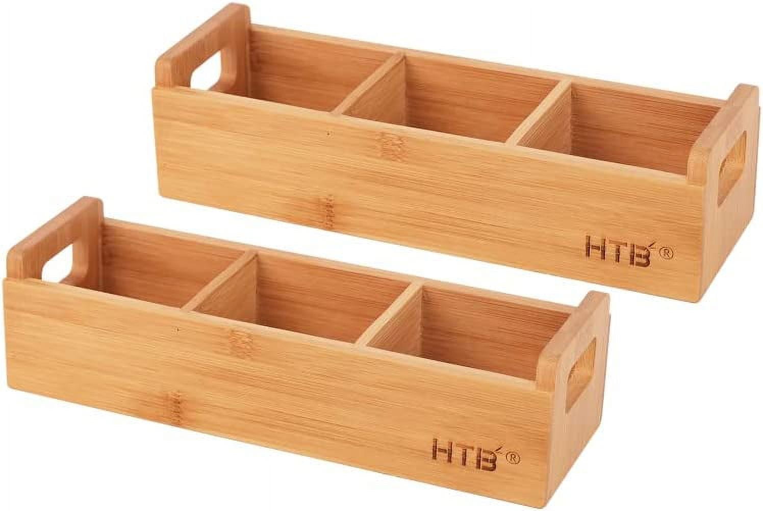 Small Tea Bag Holder by HTB, 2pcs Bamboo Tea Organizer 3 Compartments