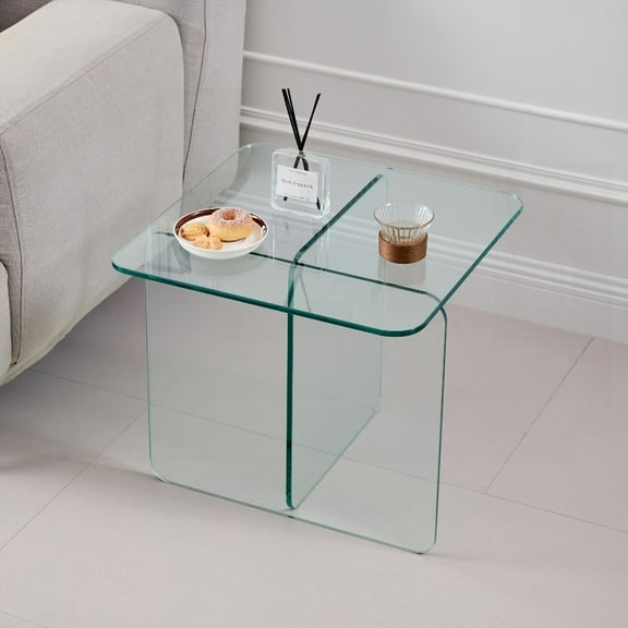 Small Tempered Glass SideTable - Night Stand & Tea Table - Easy to Clean & Safe for Kids