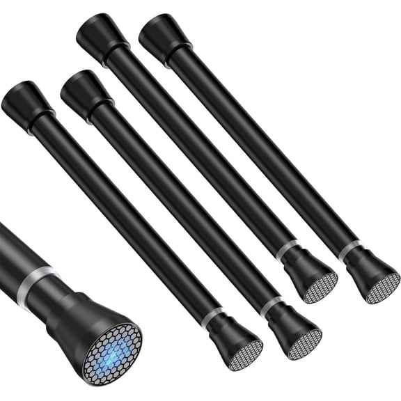 Small Tension Rod 16 to 26 Inch Black Spring Curtain Rod No Drilling Spring Tension Rod 4pack Adjustable Curtain Rod Tension for Bookshelf Diy Projects Kitchen, Cupboard,Tension Rod