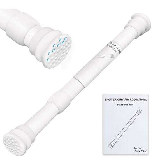 XUXRUS Small Tension Rods Spring Iron PVC Adjustable 16-28 inch for Windows, Closet, Curtain, Doorway, White