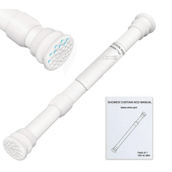 XUXRUS Small Tension Rods Spring Iron PVC Adjustable 16-28 inch for Windows, Closet, Curtain, Doorway, White
