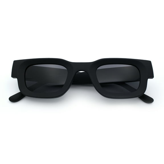 Small Thick Beveled Horn Rim Rectangle Plastic Mod Fashion Sunglasses Matte Black - Black