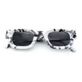 thumbnail image 1 of Small Thick Beveled Horn Rim Rectangle Plastic Mod Fashion Sunglasses White Marble - Black, 1 of 7
