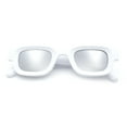 thumbnail image 1 of Small Thick Beveled Horn Rim Rectangle Plastic Mod Fashion Sunglasses White - Silver Mirror, 1 of 7