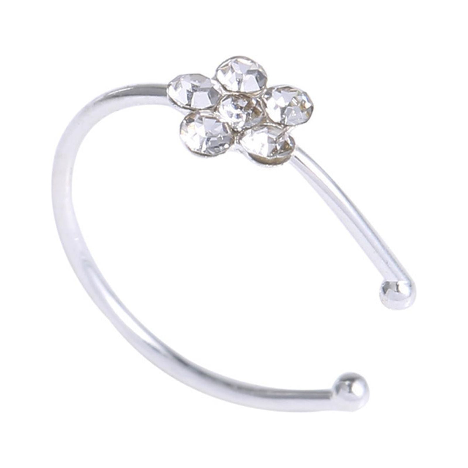 Small Thin Flower Clear Nose Ring Stud HoopSparkly Nose Ring Stainless