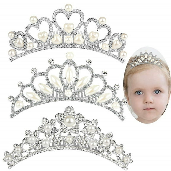 Small Tiara Crown with Hair Comb, 3 pack Mini Tiara Crown Princess Crystal Shiny Hair Accessories for 2 3 4 5 6 7 8 9 Years Girls Hair Dectoration Styling Cute Hair Accessories
