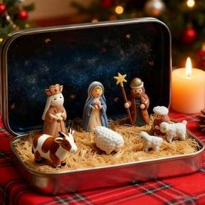 Small Tin Box Easter Nativity Set, Miniature Resurrection Scene Decor Holy Family Figurines Gift for Lent & Holy Week