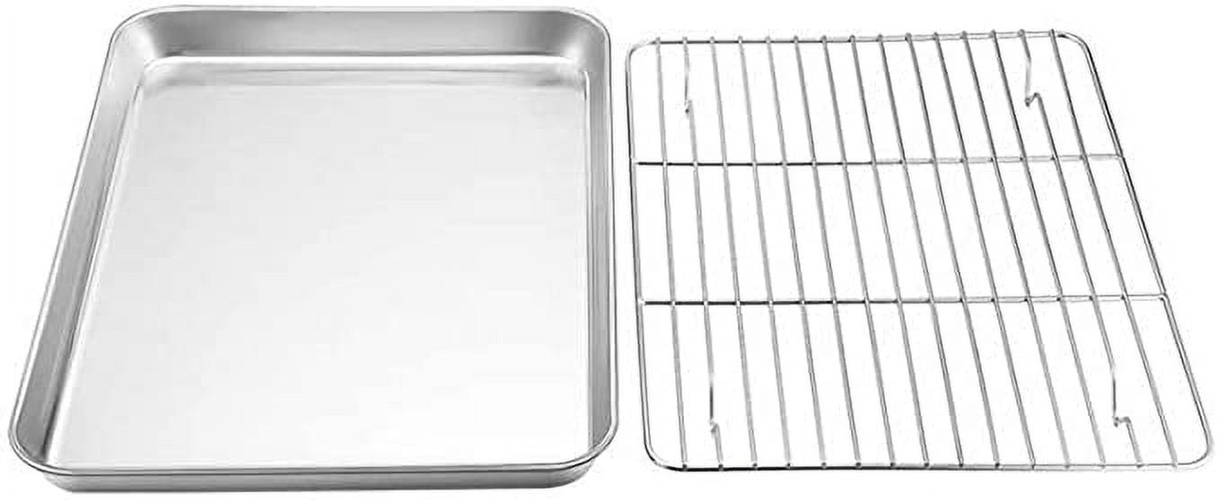 P&P CHEF Small Toaster Oven Pan Set of 2, Stainless Steel Toaster Oven  Tarys Baking Pans, Round Smooth Edges & Healthy & Easy Clean, Rectangle 9 x  7