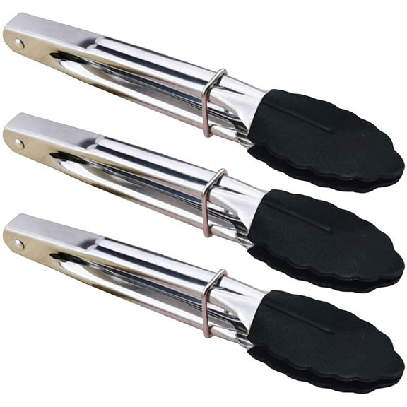 Small Tongs with Silicone Tips 7-Inch Mini Serving Tongs-7-inch 3pcs Black