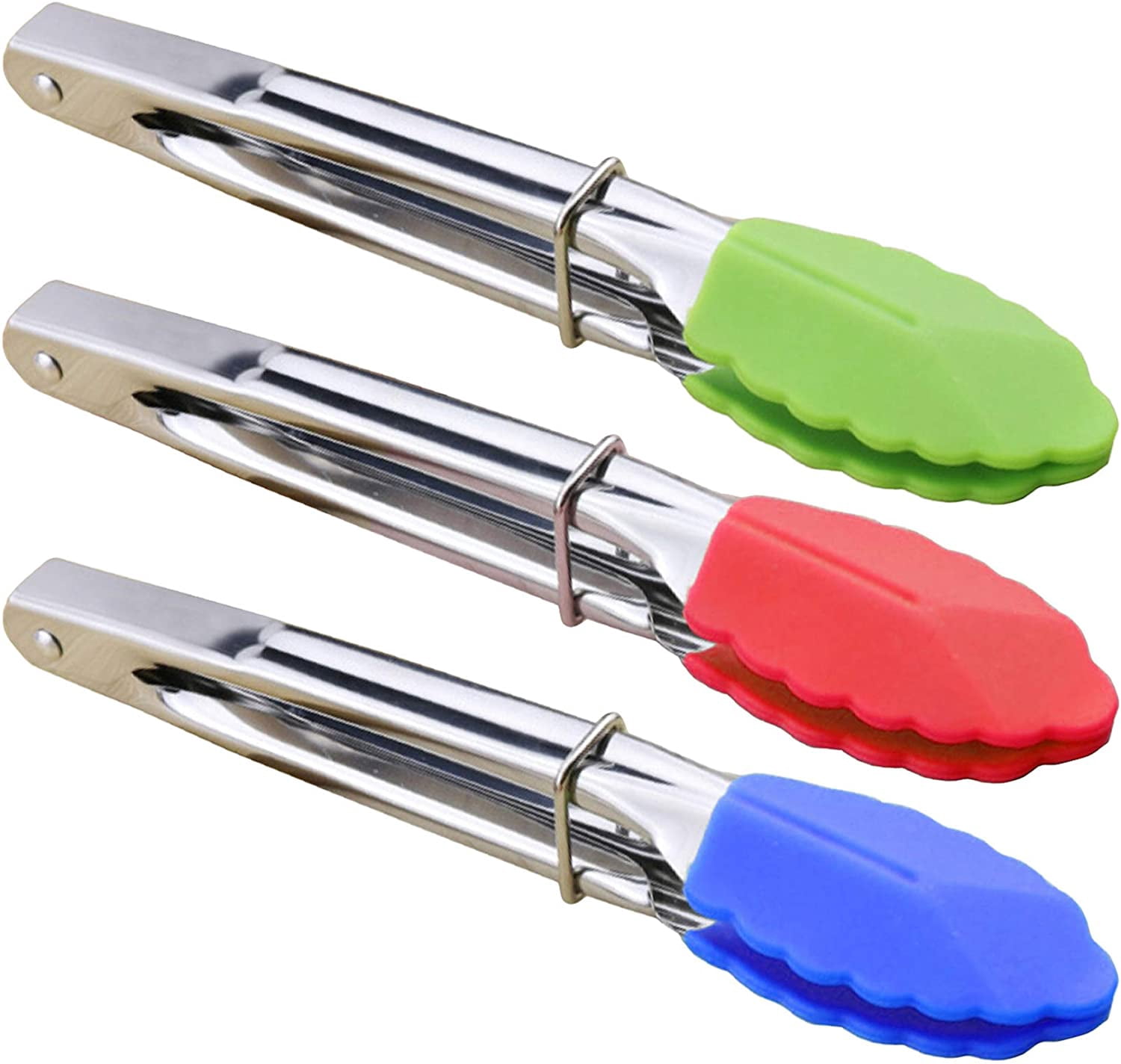 Small Tongs with Silicone Tips 7-Inch Mini Serving Tongs-7-inchRed+Blue ...