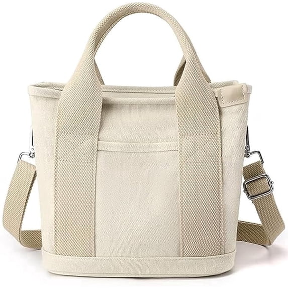 Small Tote Bag with Zipper Canvas Multiple Pockets Crossbody Bag Stylish Shoulder Bag Casual Satchel Hobo Bag Top Handle Messenger Bag