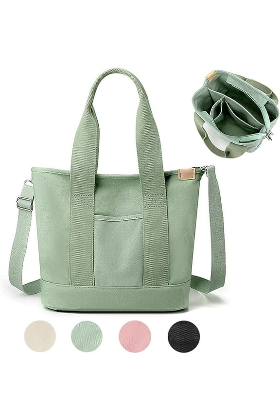Small Tote Bag with Zipper Large Tote Bag for Women,Canvas Crossbody Shoulder Bag Satchel Hobo Messenger Bag with Pockets