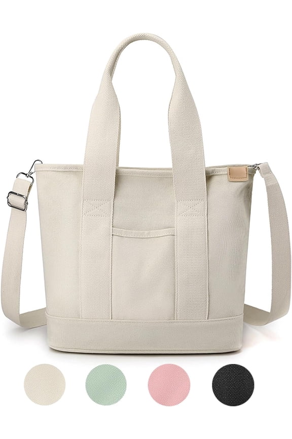 Small Tote Bag with Zipper Large Tote Bag for Women,Canvas Crossbody Shoulder Bag Satchel Hobo Messenger Bag with Pockets