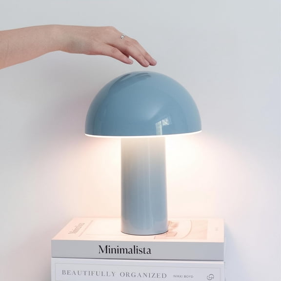 Small Touch-Controlled Mushroom Table Lamp 10 Inch Cordless Dimmable LED Portable Rechargeable Bedside Night Light Light Blue