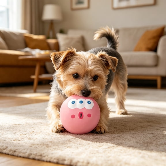 Small Tough Rubber Squeaky Dog Ball Toy Bounce Chew Fetch for Small Medium Dogs Puppy Interactive Outdoor Play