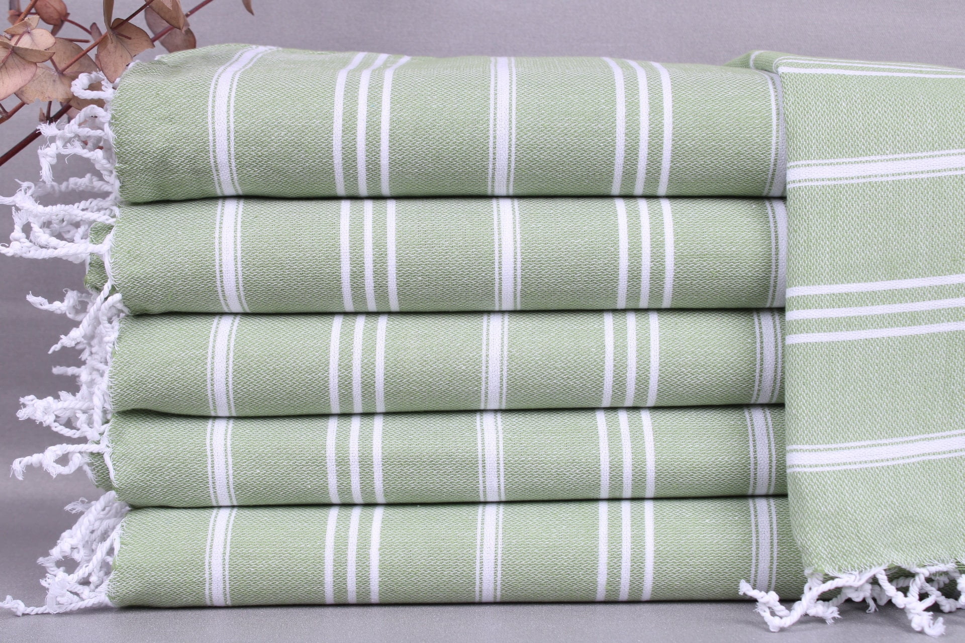 Small Towel, Wedding Gift Towels, Olive Green Washcloth, Striped Towel