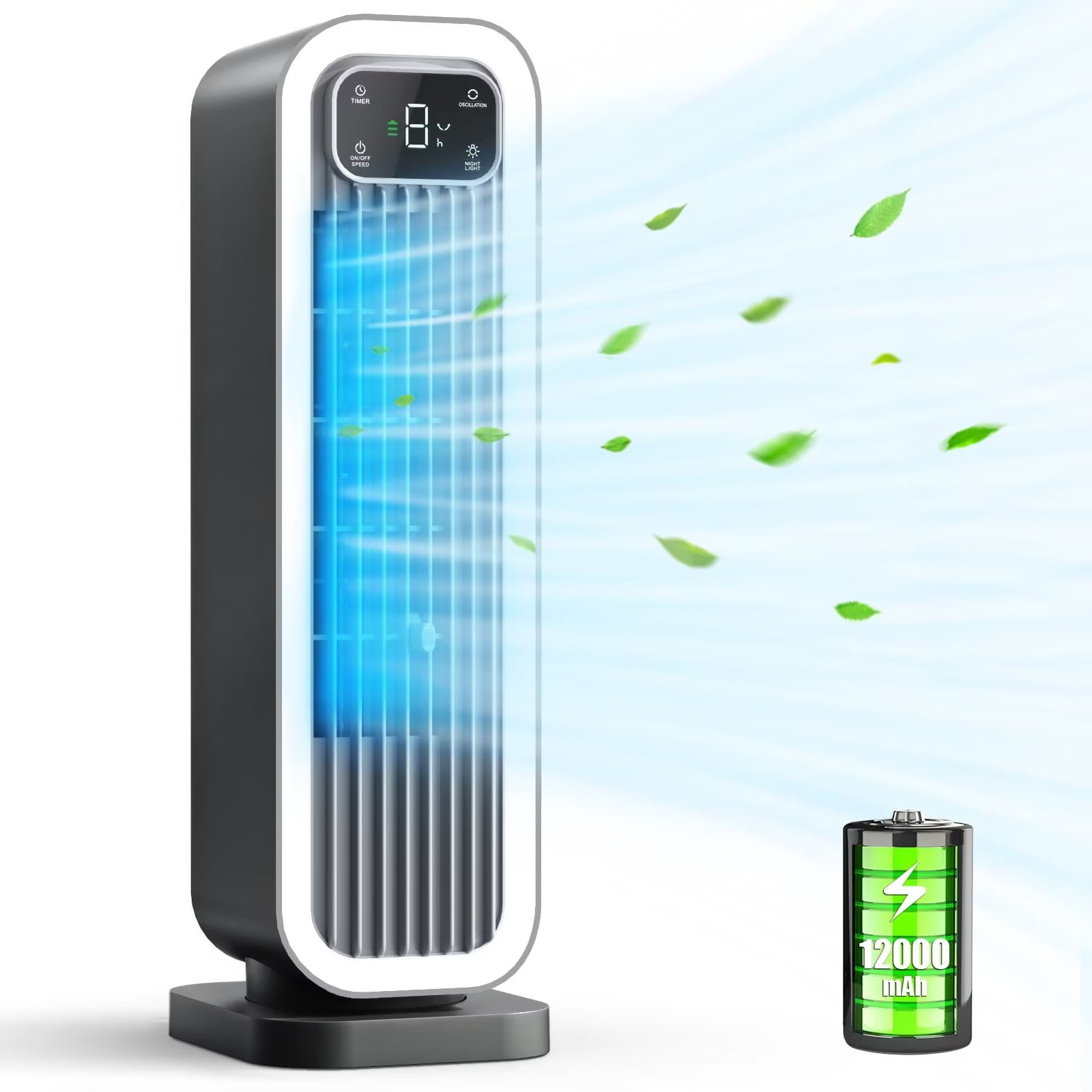 Small Tower Fans Oscillating Whisper Quiet for Home,15 Inch 12000mAh