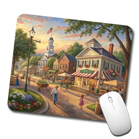 Small Town Americana Scene Mouse Pad Low Profile Gaming Mat