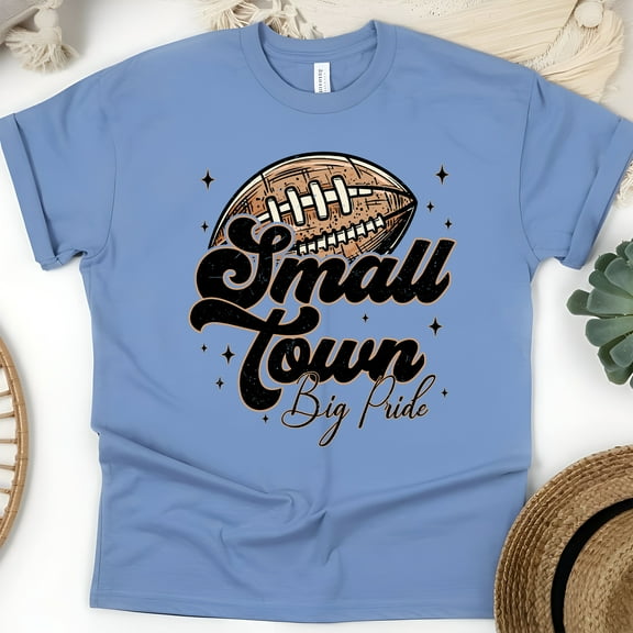 Small Town Big Pride Football Shirt | Vintage Game Day Graphic Tee, CarolinaBlue, Size 2XL