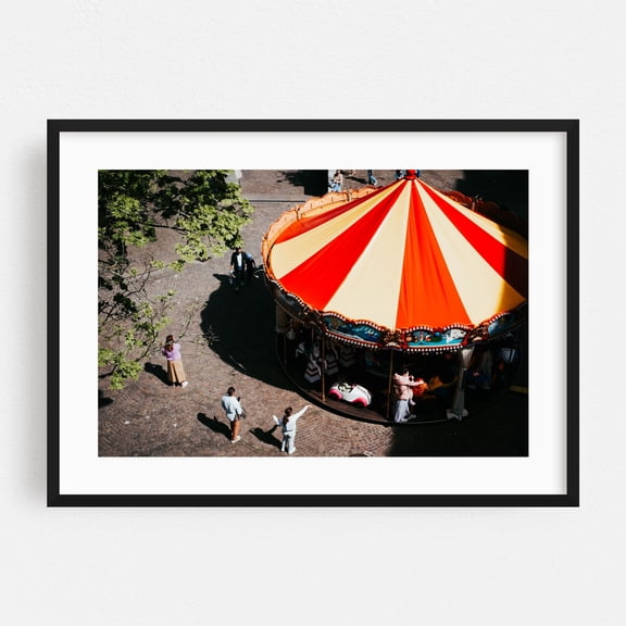 Small Town Carousel - Geneva Switzerland Photography Carnival Vintage Street Photography Black Framed Wall Art Print 20 x 30 inches