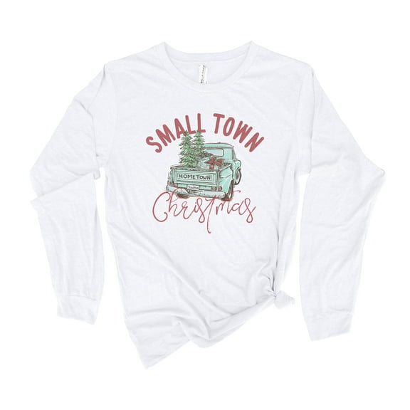 Small Town Christmas Vintage Truck Distressed Festive Holiday Shirt Ladies Womens Long Sleeve T-shirt Christmas Graphic Tee-Forest Green-xl