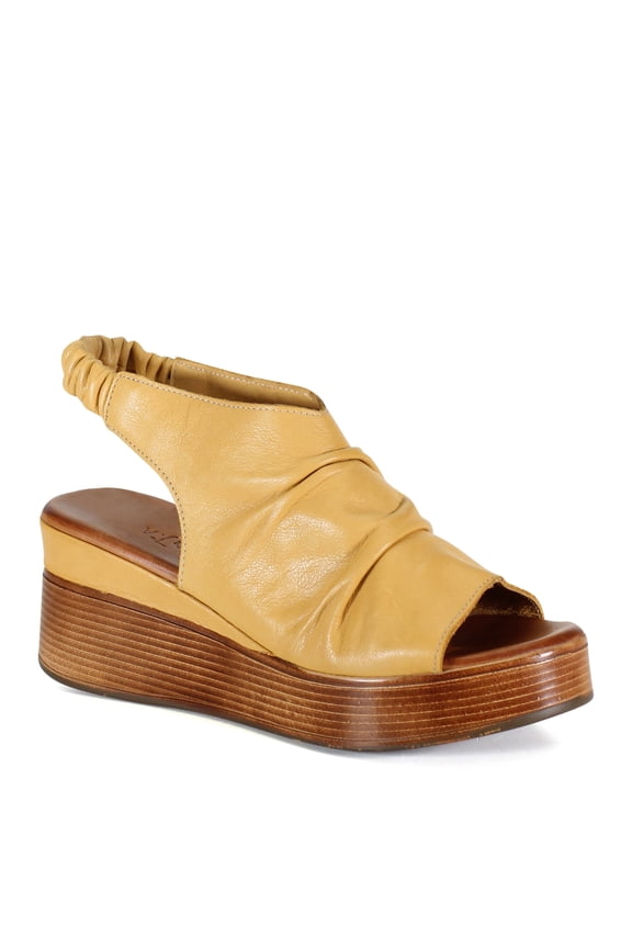 True Women's Small Town Bright Leather Ruched Slingback Platform Wedge Sandal (Noche, 42)