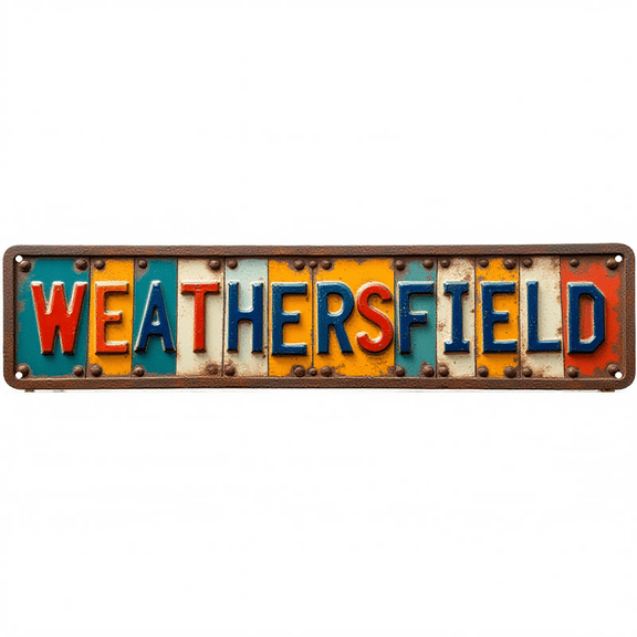 Small Town Street Sign 16*4 Inch Tin Art "WEATHERSFIELD" for Bedroom Garage Patio Vintage Decor