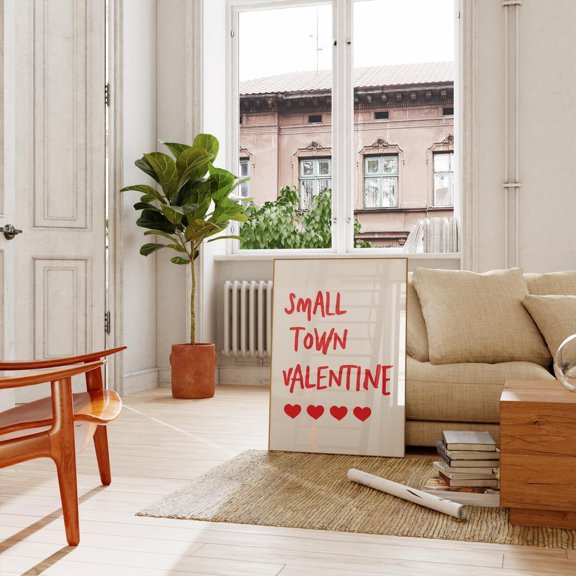 Small Town Valentine Print Retro Red Heart Typography