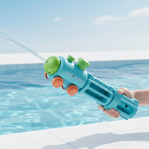 Small Train Water Spray Toy Cartoon Handheld Pull-out Engineering Vehicle for Summer Outdoor Beach Pool Party Play in Blue