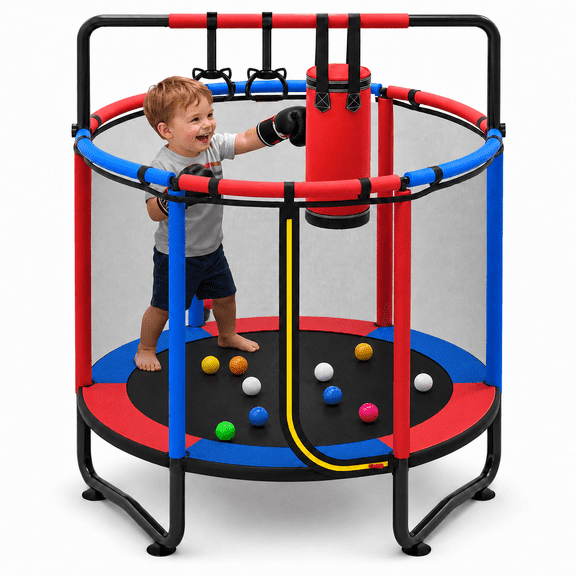 55” Toddler Trampoline for Kids with Enclosure, Kids Trampoline, SEGMART Indoor Trampoline, Small Trampolines for Kids, Mini Trampoline with Sandbag, Rings, Ocean Balls, Gifts for Boys, Girls