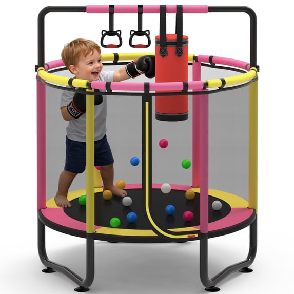 55” Toddler Trampoline for Kids with Enclosure, Kids Trampoline, SEGMART Indoor Trampoline, Small Trampolines for Kids, Mini Trampoline with Sandbag, Rings, Ocean Balls, Gifts for Boys, Girls