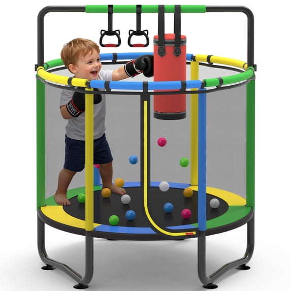 55” Toddler Trampoline for Kids with Enclosure, Kids Trampoline, SEGMART Indoor Trampoline, Small Trampolines for Kids, Mini Trampoline with Sandbag, Rings, Ocean Balls, Gifts for Boys, Girls