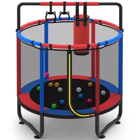 55” Toddler Trampoline for Kids with Enclosure, Kids Trampoline, SEGMART Indoor Trampoline, Small Trampolines for Kids, Mini Trampoline with Sandbag, Rings, Ocean Balls, Gifts for Boys, Girls