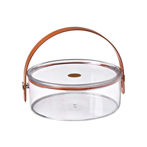 Small Transparent Portable Fruit Tray with Leather Handle, Clear Round Serving Plate for Fruits Snacks Desserts, Ideal for Home Kitchen Dining Room Picnics - 1PC
