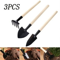 Small Transplant Hand Tool 3 Piece Metal And Wood Gardening Set, Multi-Functional Indoor Plant Care Transplanting Potting Tools, Shovel Rake Trowel For Potted Container Garden Use