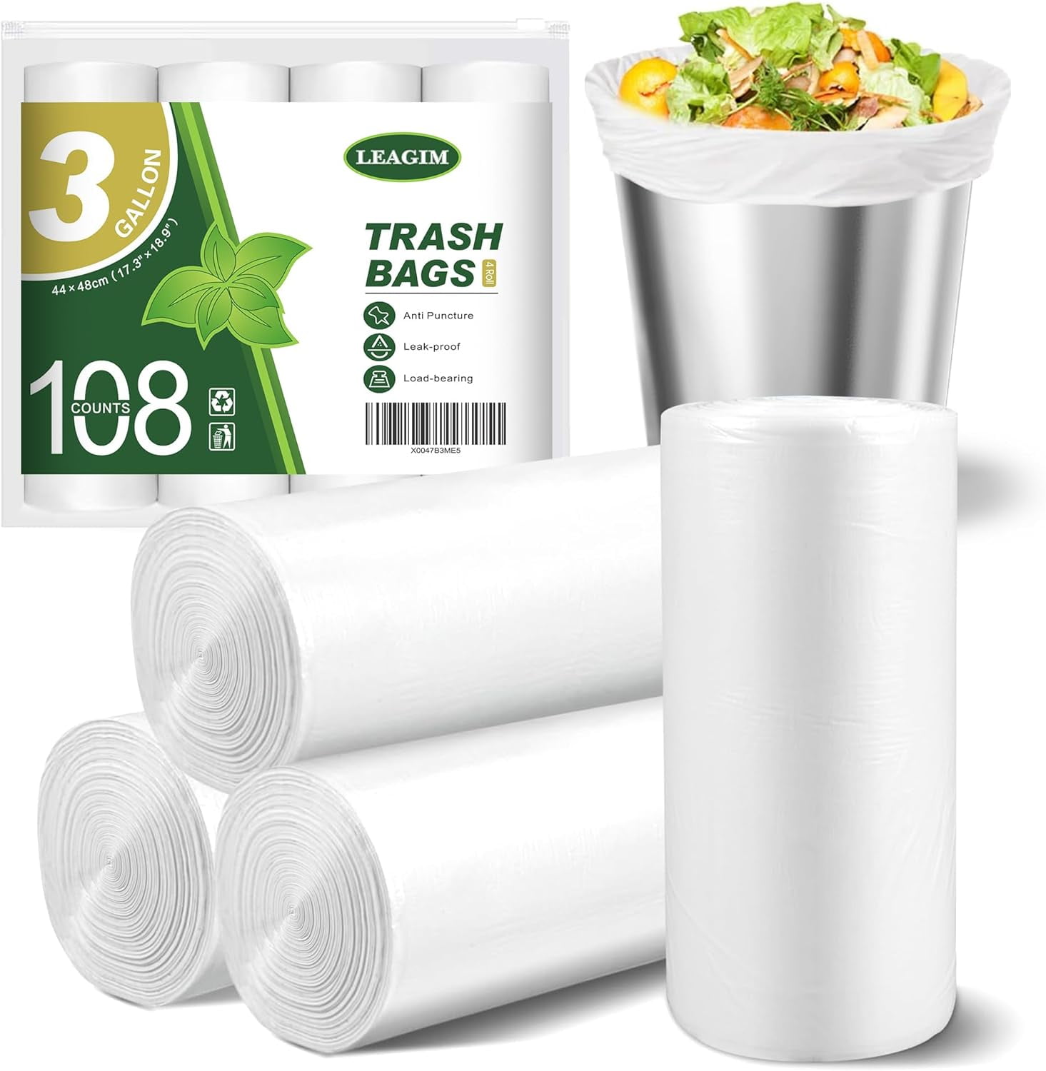 Small Trash Bags 3 Gallon, 108 Count Garbage Bags Bathroom Mini Trash ...