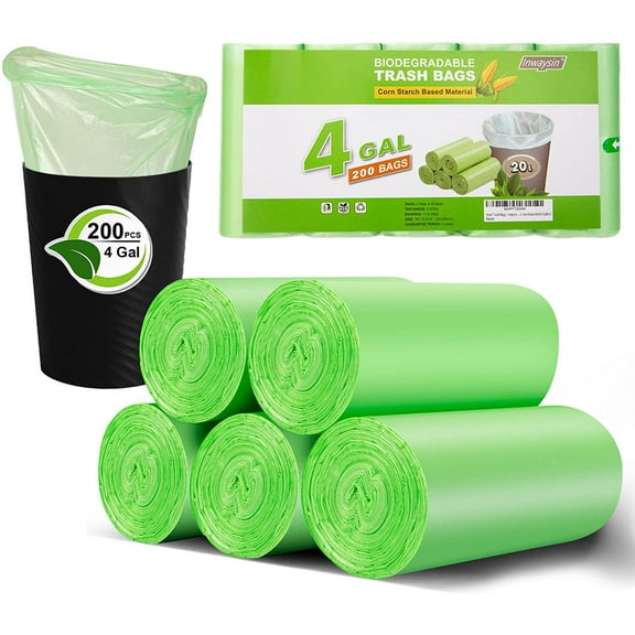 Small Trash Bags 4-6 Gallon, 200 Count Biodegradable Trash Bags 4 Gallon, Extra Strong Small Garbage Bags Unscented, Size Expanded, Green, for Bathroom Bedroom Office Kitchen Trash Can